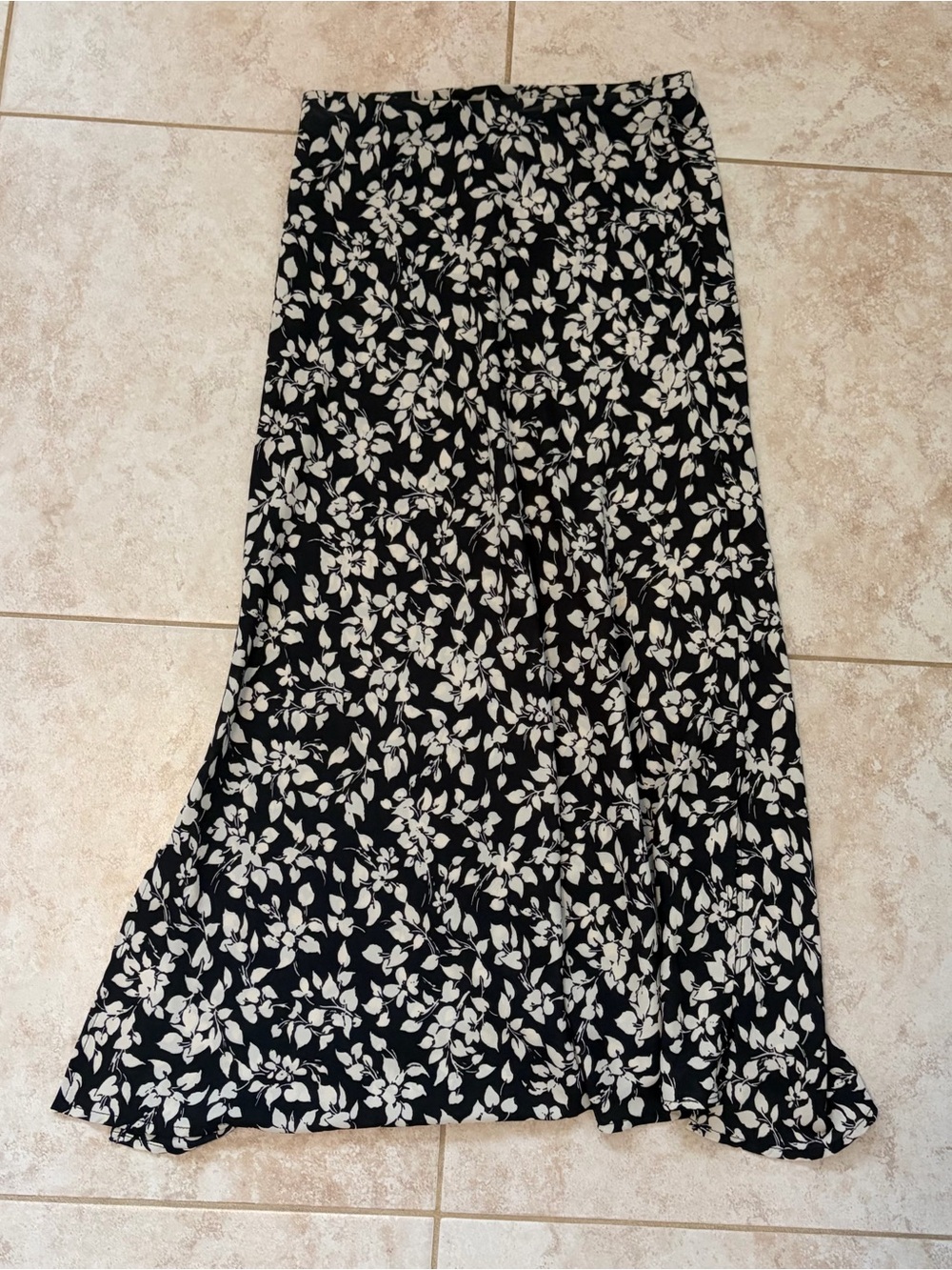 Black and White Floral Maxi Skirt - Women's Flowing Skirt